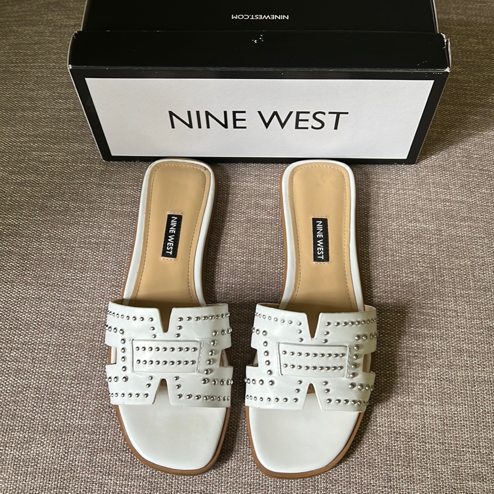 Studded white Nine West sandals size 8